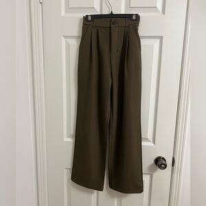 Stylish Brown Pleated Wide-Leg Elastic Waist Business Casual Trouser Pants